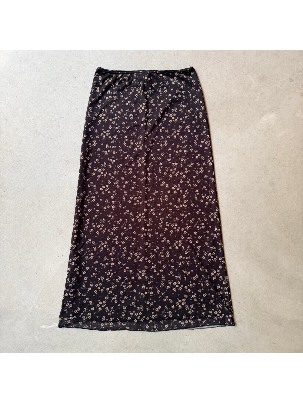 RSQ Black Midi Skirt with Small Cream Floral Print